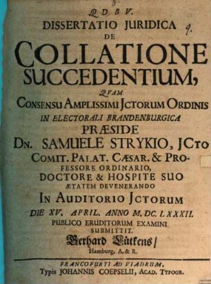 Dissertatio juridica de collatione succedentium