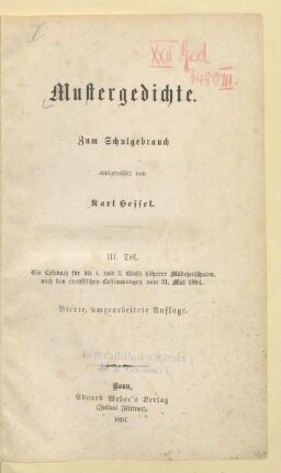 Teil 3, [Schülerband]: Ein Lesebuch für die 4. und 3. Klasse höherer Mädchenschulen : nach den preußischen Bestimmungen vom 31. Mai 1894