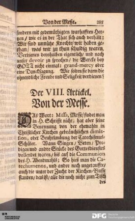Der VIII. Artickel. Von der Messe.