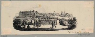 Stadtansicht von Dresden, Blick vom Garten des Japanischen Palais auf das Japanische Palais und die Altstadt im Hintergrund, nach Südosten