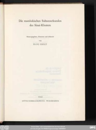 Die mamlukischen Sultansurkunden des Sinai-Klosters