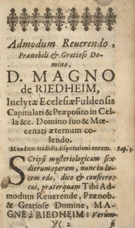 Admodum reuerendo, prænobili & gratioso Domino, D. Magno de Riedheim ...