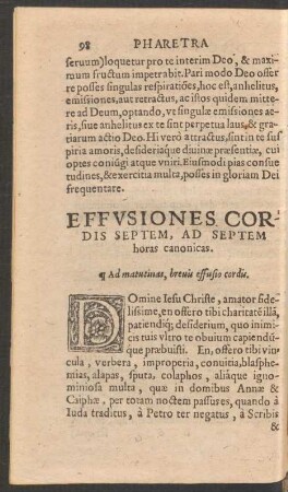 Effusiones Cordis Septem, Ad Septem horas canonicas.