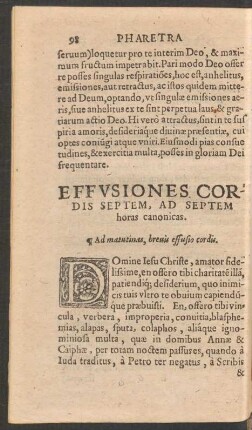 Effusiones Cordis Septem, Ad Septem horas canonicas.