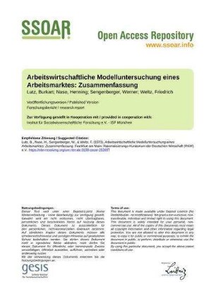 Arbeitswirtschaftliche Modelluntersuchung eines Arbeitsmarktes: Zusammenfassung