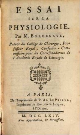 Essai sur la physiologie