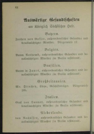 Auswertige Gesandtschaften am Königlich Sächsischen Hofe