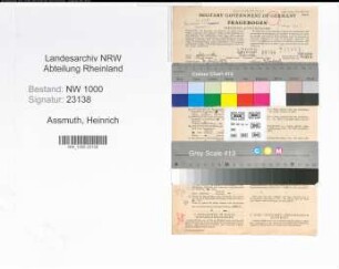 Entnazifizierung Heinrich Assmuth, geb. 03.04.1893 (Verwaltungsgehilfe)