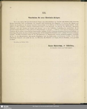 III. Vorarbeiten für neue Eisenbahn-Anlagen