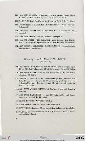 Dienstag, den 31. März 1931, ab 3 Uhr (Nr. 408-818)