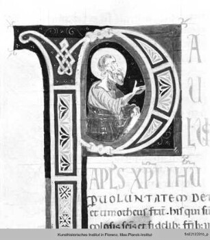 Bibel : Historisierte Initiale P: Paulus