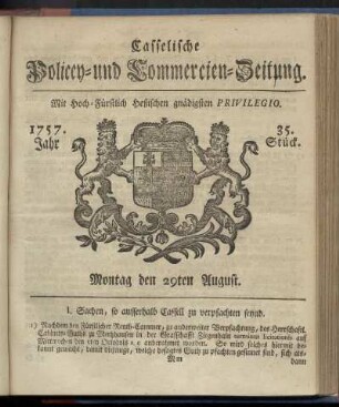 35. Stueck, Montag den 29ten August 1757