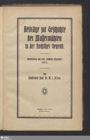 Beiträge zur Geschichte der Wassermühlen in der Rochlitzer Gegend