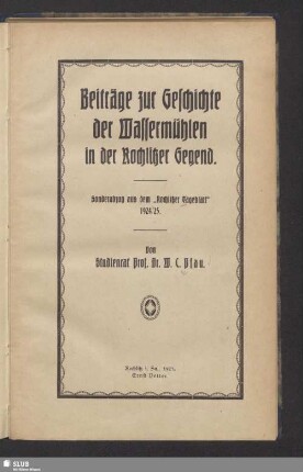 Beiträge zur Geschichte der Wassermühlen in der Rochlitzer Gegend
