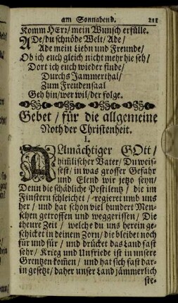 Gebet/ für die allgemeine Noth der Christenheit.