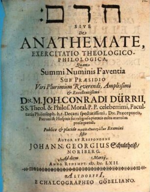Ḥērem Sive De Anathemate, Exercitatio Theologico-Philologica