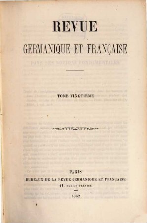 Revue germanique et française. 20. 1862
