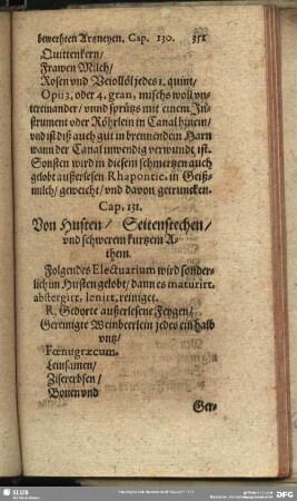 Cap. 131. Von Husten, Seitenstechen, und schwerem kurtzem Athem