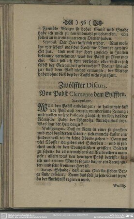 Zwölffter Discurs. Von Pabst Clemente dem Eylfften