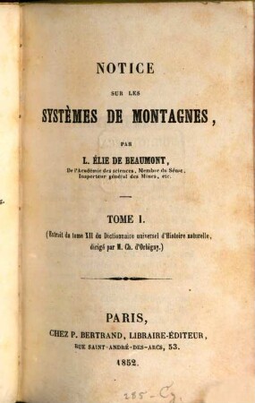 Notice sur les systemes de montagnes, I