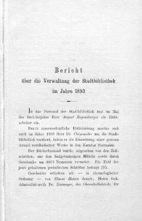 Bericht über die Verwaltung der Stadtbibliothek im Jahre 1893