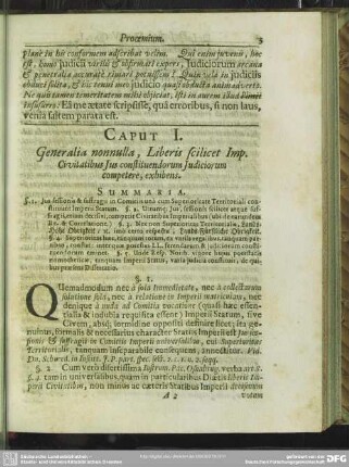 Caput I. Generalia nonnulla, Liberis scilicet Imp. Civitatibus Ius constituendorum Iudiciorum competere, exhibens