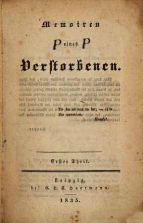 Memoiren eines Verstorbenen, 1. - VIII, 176 S.