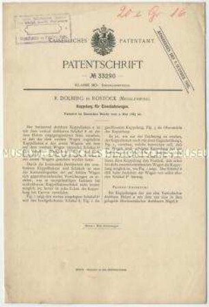 Patentschrift einer Kupplung für Eisenbahnwagen , Patent-Nr. 333290