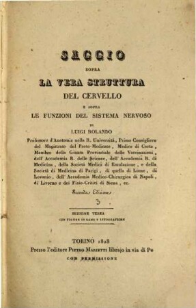Saggio sopra la vera struttura del cervello e sopra le funzioni del sistema nervoso, 3. (1828)