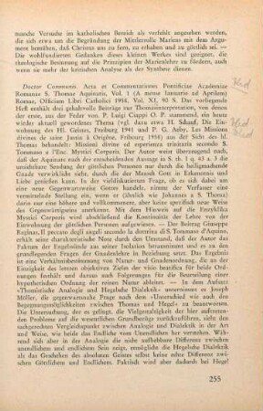 255-256 [Rezension] Doctor Communis, Acta et Commentationes Pontificiae Academiae Romanae S. Thomae Aquinatis ; 1958
