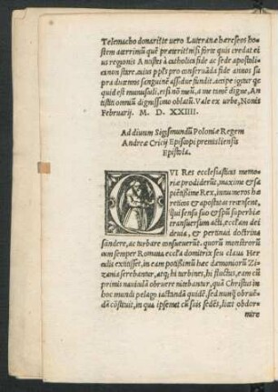 Ad divum Sigismundu[m] Poloniae Regem Andreae Cricii Episcopi premisliensis Epistola.