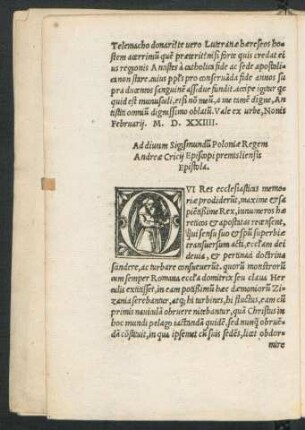 Ad divum Sigismundu[m] Poloniae Regem Andreae Cricii Episcopi premisliensis Epistola.