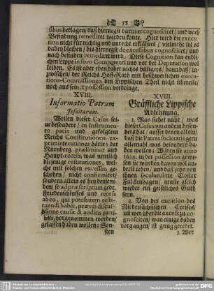 XVIII. Informatio Patrum Jesuitarum - XVIII. Gräffliche Lippische Ablehnung