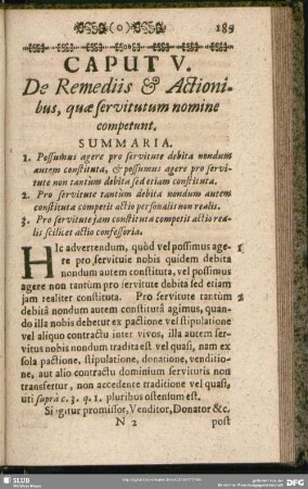 Caput V. De Remediis & Actionibus, quae servitutum nomine competunt