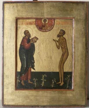Ikone mit Johannes dem Evangelisten und dem Narr Wassilij