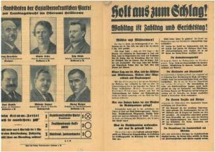 "Holt aus zum Schlag!" Wahlaufruf der SPD zur Landtags- und Reichstagswahl in Württemberg - mit Abb. der Kandidaten im OA Heilbronn