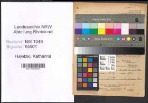 Entnazifizierung Katharina Haletzki , geb. 05.04.1871 (Geschaeftsfrau)