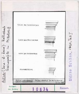 Autun: Kathedrale Saint-Lazare, Gesimsprofile im Mittelschiff, Skizze Wolfgang Schöne 1964