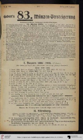 I. Bayern 1886-1914 (Nr. 1-15)