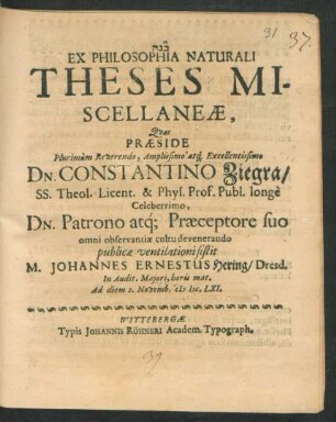 Ex Philosophia Naturali Theses Miscellaneae