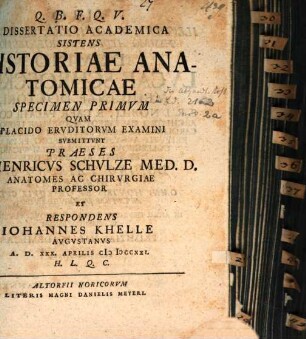 Dissertatio Academica Sistens Historiae Anatomicae Specimen Primum