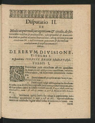 Disputatio II. De Modis acquirendi iuris gentium ... Respondente Johanne Deien