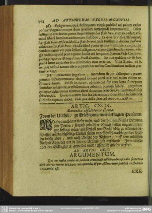 Artic. CXCIX. Sententiae absolutoriae forma. Form der Urtheil, zu Erledigung einer beklagten Personen