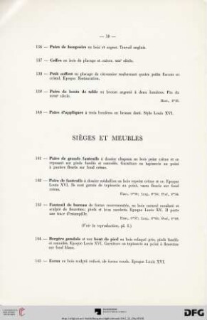 Sièges et meubles (Nr. 141-158)
