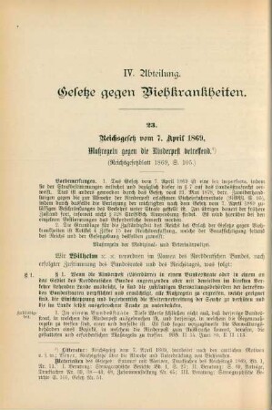 IV. Abteilung. Gesetze gegen Viehkrankheiten