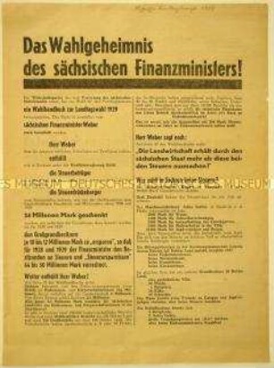 Antikommunistischer programmatischer Wahlaufruf der Sozialdemokraten gegen den sächsischen Finanzminister Weber zum Thema Steuerpolitik anlässlich der Landtagswahl in Sachsen