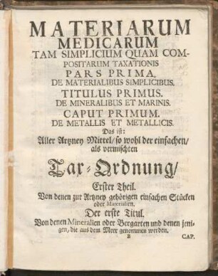 Materiarum Medicarum ... Pars Prima. De Materialibus Simplicibus