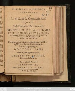 Disputatio Iuridica Inauguralis Ad L. 12. C. ad L. Cornel. de Fals.