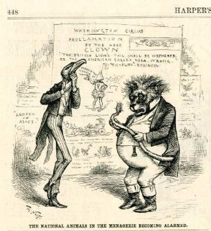 The national animals the menagerie becoming alarmed : eine Darstellung des amerikanischen Adlers und des britischen Löwen