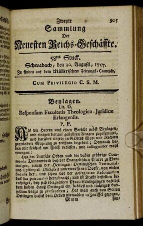 58tes Stuck. Schwabach, den 30. Augusti, 1757.